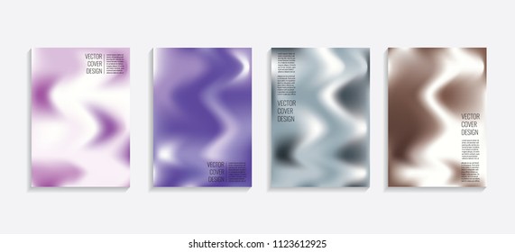 Modern covers with gradient wavy shapes. Futuristic minimal design with a multi-colored bionic background. A4 format. Eps10 vector. For poster, layout, placard, grunge paper, card, book.