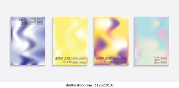 Modern covers with gradient wavy shapes. Futuristic minimal design with a multi-colored bionic background. A4 format. Eps10 vector. For poster, layout, placard, grunge paper, card, book.