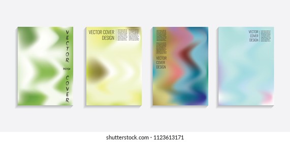 Modern covers with gradient wavy shapes. Futuristic minimal design with a multi-colored bionic background. A4 format. Eps10 vector. For poster, layout, placard, grunge paper, card, book.