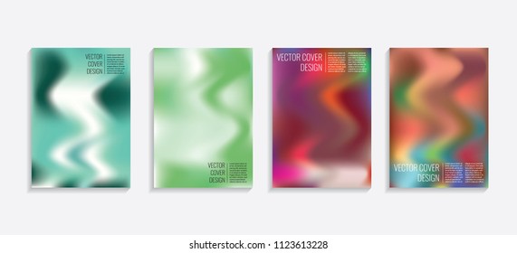 Modern covers with gradient wavy shapes. Futuristic minimal design with a multi-colored bionic background. A4 format. Eps10 vector. For poster, layout, placard, grunge paper, card, book.