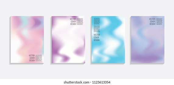 Modern covers with gradient wavy shapes. Futuristic minimal design with a multi-colored bionic background. A4 format. Eps10 vector. For poster, layout, placard, grunge paper, card, book.