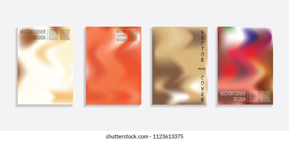 Modern covers with gradient wavy shapes. Futuristic minimal design with a multi-colored bionic background. A4 format. Eps10 vector. For poster, layout, placard, grunge paper, card, book.