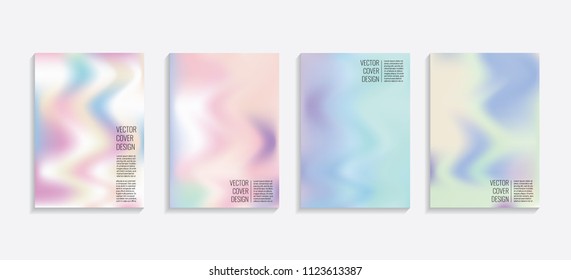 Modern covers with gradient wavy shapes. Futuristic minimal design with a multi-colored bionic background. A4 format. Eps10 vector. For poster, layout, placard, grunge paper, card, book.