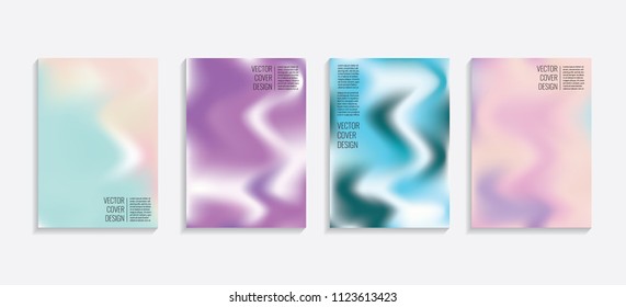 Modern covers with gradient wavy shapes. Futuristic minimal design with a multi-colored bionic background. A4 format. Eps10 vector. For poster, layout, placard, grunge paper, card, book.