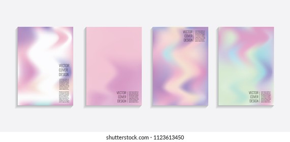 Modern covers with gradient wavy shapes. Futuristic minimal design with a multi-colored bionic background. A4 format. Eps10 vector. For poster, layout, placard, grunge paper, card, book.