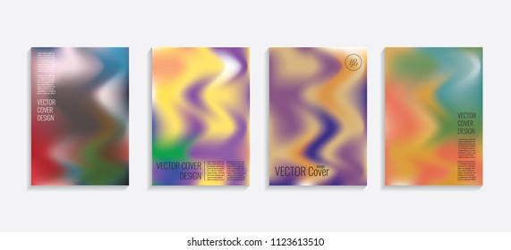 Modern covers with gradient wavy shapes. Futuristic minimal design with a multi-colored bionic background. A4 format. Eps10 vector. For poster, layout, placard, grunge paper, card, book.