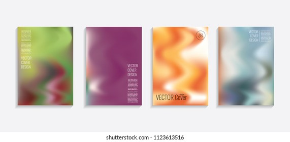 Modern covers with gradient wavy shapes. Futuristic minimal design with a multi-colored bionic background. A4 format. Eps10 vector. For poster, layout, placard, grunge paper, card, book.