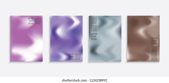 Modern covers with gradient wavy shapes. Futuristic minimal design with a multi-colored bionic background. A4 format. Eps10 vector. For poster, layout, placard, grunge paper, card, book.