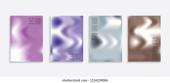 Modern covers with gradient wavy shapes. Futuristic minimal design with a multi-colored bionic background. A4 format. Eps10 vector. For poster, layout, placard, grunge paper, card, book.