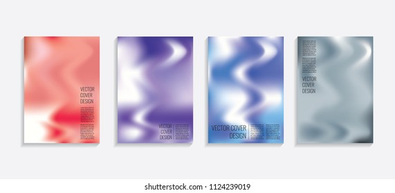 Modern covers with gradient wavy shapes. Futuristic minimal design with a multi-colored bionic background. A4 format. Eps10 vector. For poster, layout, placard, grunge paper, card, book.
