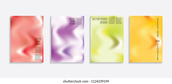 Modern covers with gradient wavy shapes. Futuristic minimal design with a multi-colored bionic background. A4 format. Eps10 vector. For poster, layout, placard, grunge paper, card, book.
