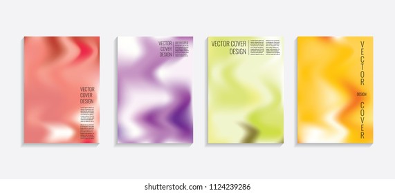 Modern covers with gradient wavy shapes. Futuristic minimal design with a multi-colored bionic background. A4 format. Eps10 vector. For poster, layout, placard, grunge paper, card, book.