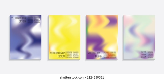 Modern covers with gradient wavy shapes. Futuristic minimal design with a multi-colored bionic background. A4 format. Eps10 vector. For poster, layout, placard, grunge paper, card, book.