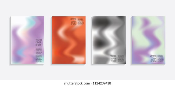 Modern covers with gradient wavy shapes. Futuristic minimal design with a multi-colored bionic background. A4 format. Eps10 vector. For poster, layout, placard, grunge paper, card, book.