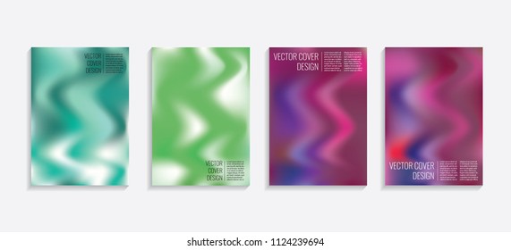 Modern covers with gradient wavy shapes. Futuristic minimal design with a multi-colored bionic background. A4 format. Eps10 vector. For poster, layout, placard, grunge paper, card, book.