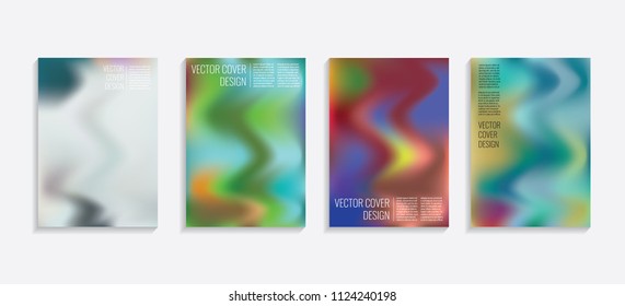 Modern covers with gradient wavy shapes. Futuristic minimal design with a multi-colored bionic background. A4 format. Eps10 vector. For poster, layout, placard, grunge paper, card, book.