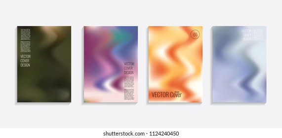 Modern covers with gradient wavy shapes. Futuristic minimal design with a multi-colored bionic background. A4 format. Eps10 vector. For poster, layout, placard, grunge paper, card, book.