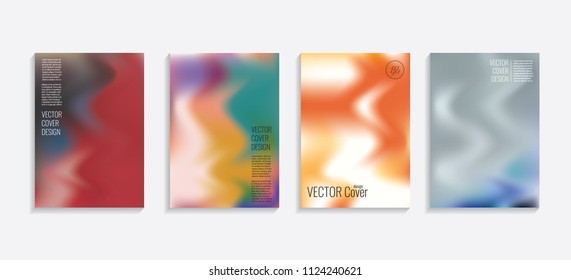 Modern covers with gradient wavy shapes. Futuristic minimal design with a multi-colored bionic background. A4 format. Eps10 vector. For poster, layout, placard, grunge paper, card, book.
