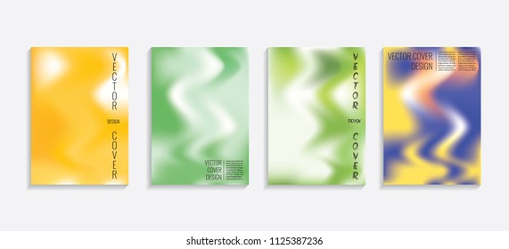 Modern covers with gradient wavy shapes. Futuristic minimal design with a multi-colored bionic background. A4 format. Eps10 vector. For poster, layout, placard, grunge paper, card, book.