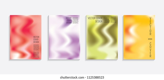 Modern covers with gradient wavy shapes. Futuristic minimal design with a multi-colored bionic background. A4 format. Eps10 vector. For poster, layout, placard, grunge paper, card, book.