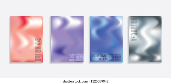 Modern covers with gradient wavy shapes. Futuristic minimal design with a multi-colored bionic background. A4 format. Eps10 vector. For poster, layout, placard, grunge paper, card, book.