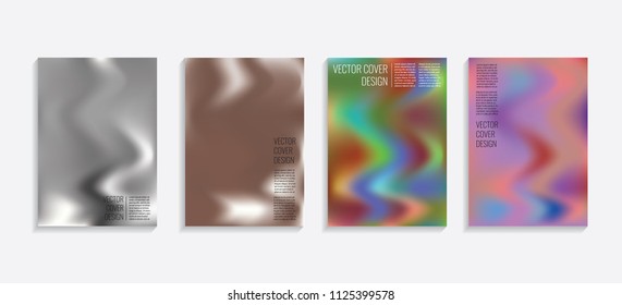 Modern covers with gradient wavy shapes. Futuristic minimal design with a multi-colored bionic background. A4 format. Eps10 vector. For poster, layout, placard, grunge paper, card, book.