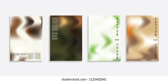 Modern covers with gradient wavy shapes. Futuristic minimal design with a multi-colored bionic background. A4 format. Eps10 vector. For poster, layout, placard, grunge paper, card, book.