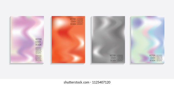 Modern covers with gradient wavy shapes. Futuristic minimal design with a multi-colored bionic background. A4 format. Eps10 vector. For poster, layout, placard, grunge paper, card, book.