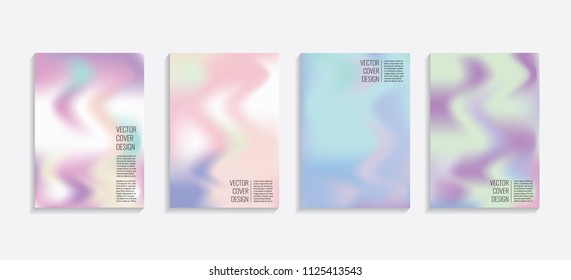Modern covers with gradient wavy shapes. Futuristic minimal design with a multi-colored bionic background. A4 format. Eps10 vector. For poster, layout, placard, grunge paper, card, book.