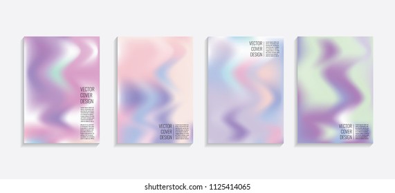 Modern covers with gradient wavy shapes. Futuristic minimal design with a multi-colored bionic background. A4 format. Eps10 vector. For poster, layout, placard, grunge paper, card, book.