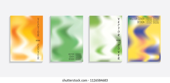 Modern covers with gradient wavy shapes. Futuristic minimal design with a multi-colored bionic background. A4 format. Eps10 vector. For poster, layout, placard, grunge paper, card, book.