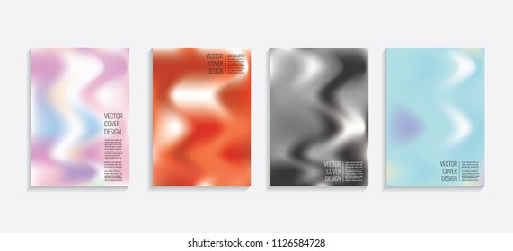 Modern covers with gradient wavy shapes. Futuristic minimal design with a multi-colored bionic background. A4 format. Eps10 vector. For poster, layout, placard, grunge paper, card, book.