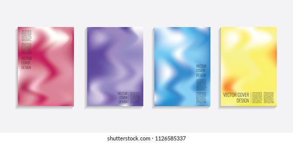 Modern covers with gradient wavy shapes. Futuristic minimal design with a multi-colored bionic background. A4 format. Eps10 vector. For poster, layout, placard, grunge paper, card, book.