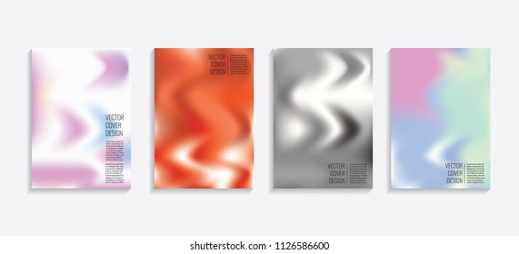 Modern covers with gradient wavy shapes. Futuristic minimal design with a multi-colored bionic background. A4 format. Eps10 vector. For poster, layout, placard, grunge paper, card, book.