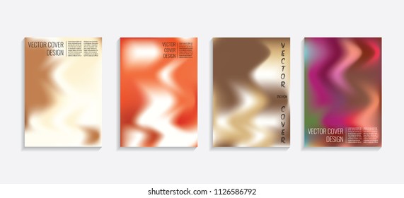Modern covers with gradient wavy shapes. Futuristic minimal design with a multi-colored bionic background. A4 format. Eps10 vector. For poster, layout, placard, grunge paper, card, book.