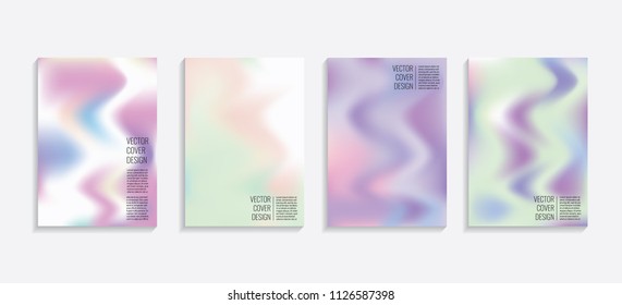 Modern covers with gradient wavy shapes. Futuristic minimal design with a multi-colored bionic background. A4 format. Eps10 vector. For poster, layout, placard, grunge paper, card, book.