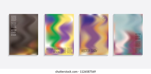 Modern covers with gradient wavy shapes. Futuristic minimal design with a multi-colored bionic background. A4 format. Eps10 vector. For poster, layout, placard, grunge paper, card, book.
