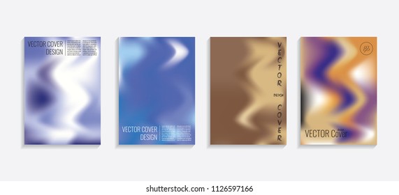 Modern covers with gradient wavy shapes. Futuristic minimal design with a multi-colored bionic background. A4 format. Eps10 vector. For poster, layout, placard, grunge paper, card, book.