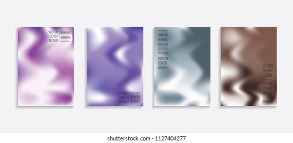 Modern covers with gradient wavy shapes. Futuristic minimal design with a multi-colored bionic background. A4 format. Eps10 vector. For poster, layout, placard, grunge paper, card, book.