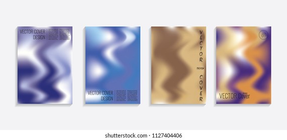 Modern covers with gradient wavy shapes. Futuristic minimal design with a multi-colored bionic background. A4 format. Eps10 vector. For poster, layout, placard, grunge paper, card, book.