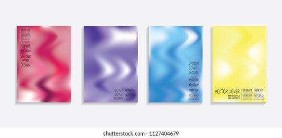 Modern covers with gradient wavy shapes. Futuristic minimal design with a multi-colored bionic background. A4 format. Eps10 vector. For poster, layout, placard, grunge paper, card, book.