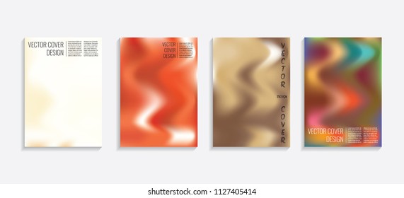 Modern covers with gradient wavy shapes. Futuristic minimal design with a multi-colored bionic background. A4 format. Eps10 vector. For poster, layout, placard, grunge paper, card, book.