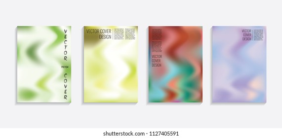 Modern covers with gradient wavy shapes. Futuristic minimal design with a multi-colored bionic background. A4 format. Eps10 vector. For poster, layout, placard, grunge paper, card, book.