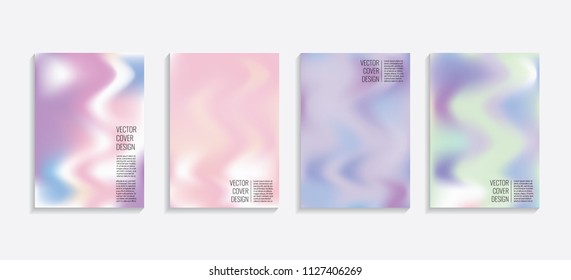 Modern covers with gradient wavy shapes. Futuristic minimal design with a multi-colored bionic background. A4 format. Eps10 vector. For poster, layout, placard, grunge paper, card, book.