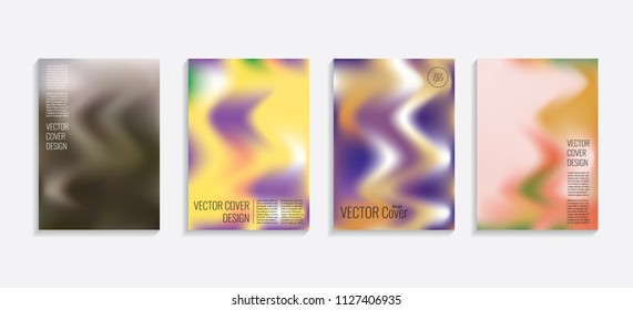 Modern covers with gradient wavy shapes. Futuristic minimal design with a multi-colored bionic background. A4 format. Eps10 vector. For poster, layout, placard, grunge paper, card, book.