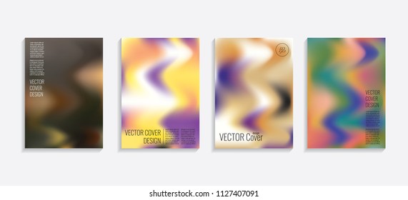 Modern covers with gradient wavy shapes. Futuristic minimal design with a multi-colored bionic background. A4 format. Eps10 vector. For poster, layout, placard, grunge paper, card, book.