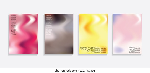 Modern covers with gradient wavy shapes. Futuristic minimal design with a multi-colored bionic background. A4 format. Eps10 vector. For poster, layout, placard, grunge paper, card, book.