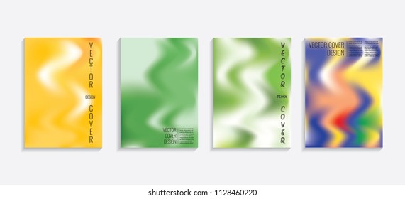 Modern covers with gradient wavy shapes. Futuristic minimal design with a multi-colored bionic background. A4 format. Eps10 vector. For poster, layout, placard, grunge paper, card, book.