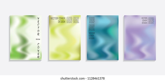 Modern covers with gradient wavy shapes. Futuristic minimal design with a multi-colored bionic background. A4 format. Eps10 vector. For poster, layout, placard, grunge paper, card, book.