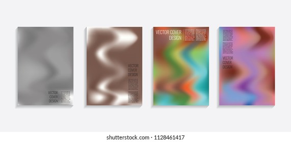Modern covers with gradient wavy shapes. Futuristic minimal design with a multi-colored bionic background. A4 format. Eps10 vector. For poster, layout, placard, grunge paper, card, book.